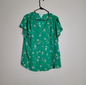Rachel Zoe Top Womens Floral Off Shoulder Short Sleeve Smocked Blouse Green Sz M